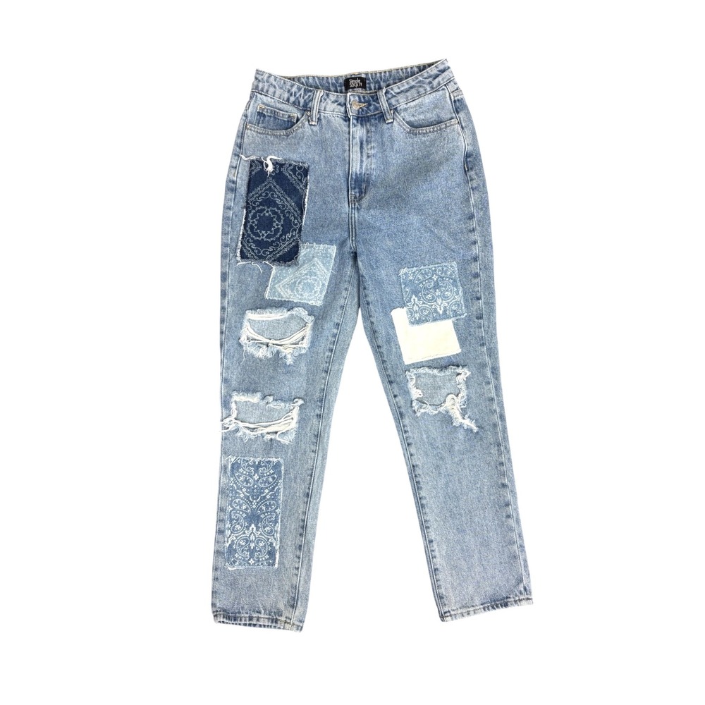 Boho Distressed Patchwork Straight Leg High Rise Cropped Jeans Size 5 Cottage
